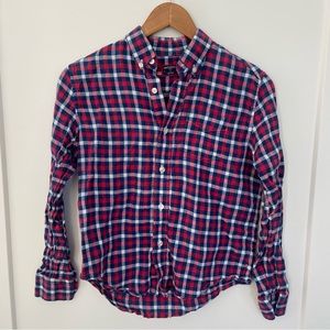 Untuckit Boys 100% Linen Shirt Blue White Red Check Long Sleeve 12